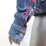 7 For All Mankind Paint Splatter Jean Jacket Blue Stretch Denim Size Medium - Celebrity Owned