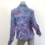 7 For All Mankind Paint Splatter Jean Jacket Blue Stretch Denim Size Medium - Celebrity Owned
