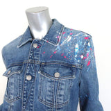 7 For All Mankind Paint Splatter Jean Jacket Blue Stretch Denim Size Medium - Celebrity Owned
