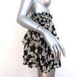The Kooples Sport Tiered Mini Skirt Black Daisy Print Crepe Size 3