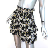 The Kooples Sport Tiered Mini Skirt Black Daisy Print Crepe Size 3