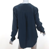 Vince Henley Blouse Navy Silk Size 10 Long Sleeve Top