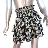 The Kooples Sport Tiered Mini Skirt Black Daisy Print Crepe Size 3