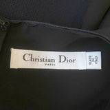 Christian Dior Short Sleeve Dress Navy Wool Crepe with Chiffon Insets Size US 6