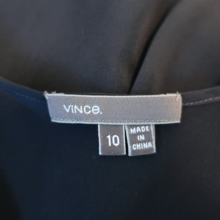 Vince Henley Blouse Navy Silk Size 10 Long Sleeve Top