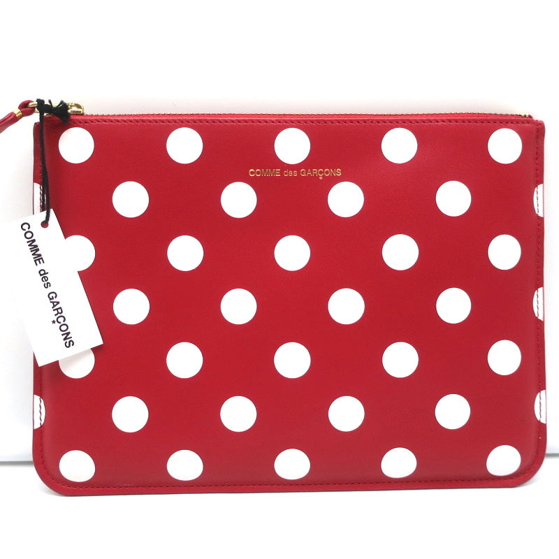 Comme des Garcons Polka Dot Pouch Red Leather Small Clutch Bag NEW