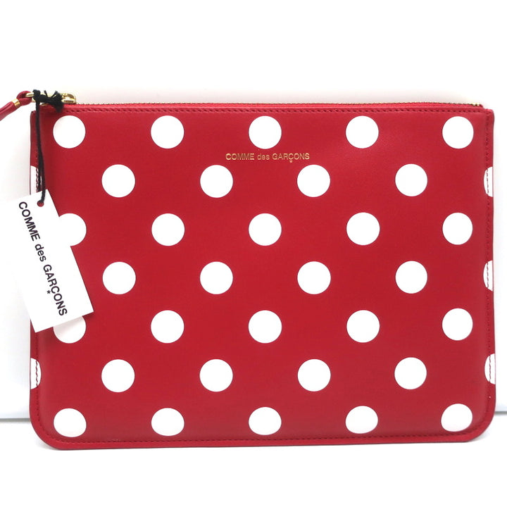 Comme des Garcons Polka Dot Pouch Red Leather Small Clutch Bag NEW