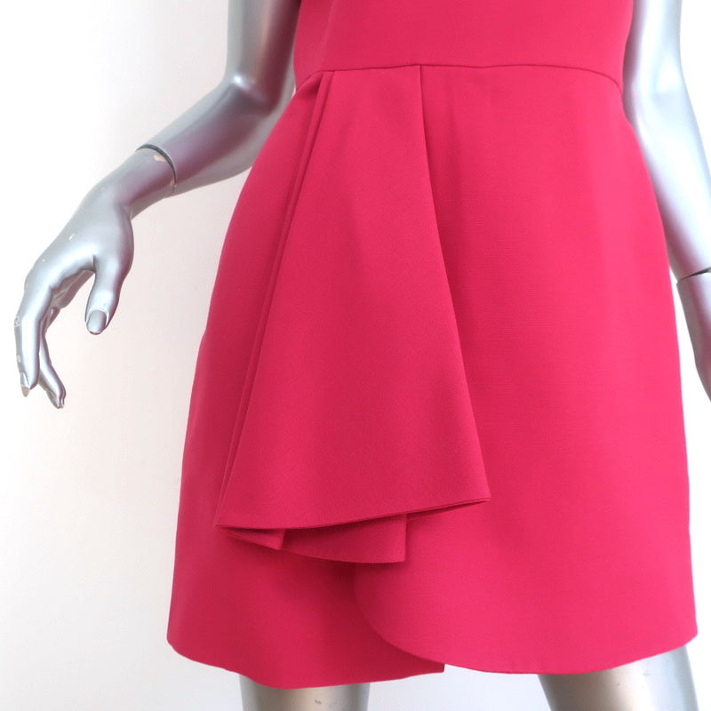 Valentino Pleat-Front Mini Dress Fuchsia Wool-Silk Crepe Size 6 Cap Sleeve Shift