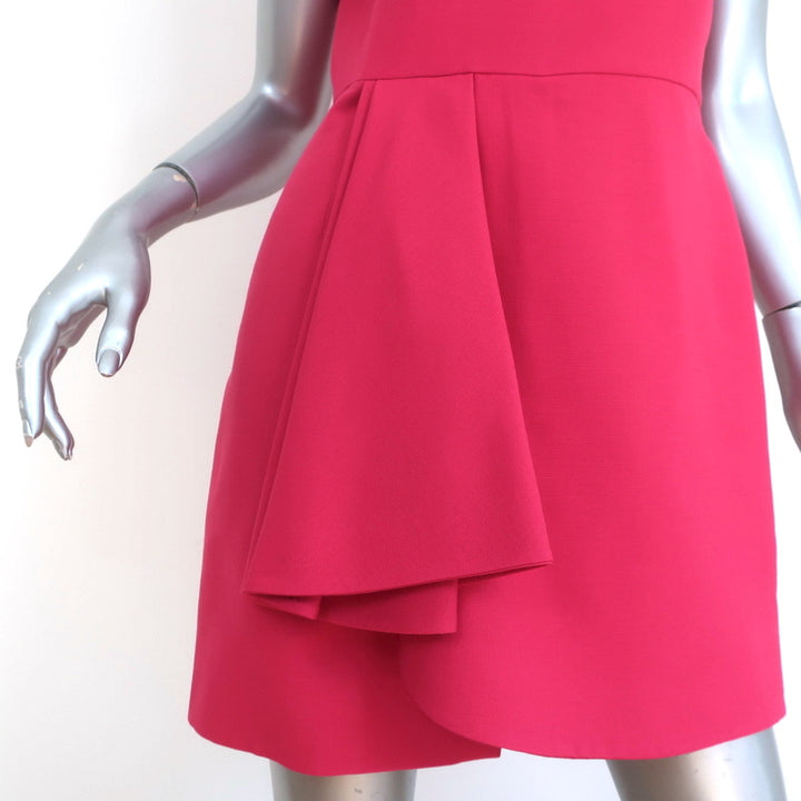 Valentino Pleat-Front Mini Dress Fuchsia Wool-Silk Crepe Size 6 Cap Sleeve Shift