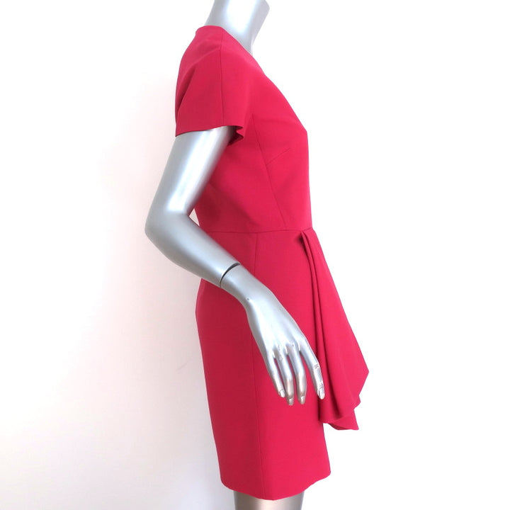 Valentino Pleat-Front Mini Dress Fuchsia Wool-Silk Crepe Size 6 Cap Sleeve Shift