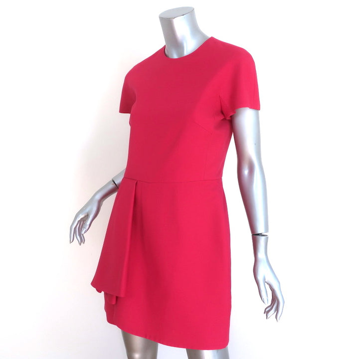 Valentino Pleat-Front Mini Dress Fuchsia Wool-Silk Crepe Size 6 Cap Sleeve Shift
