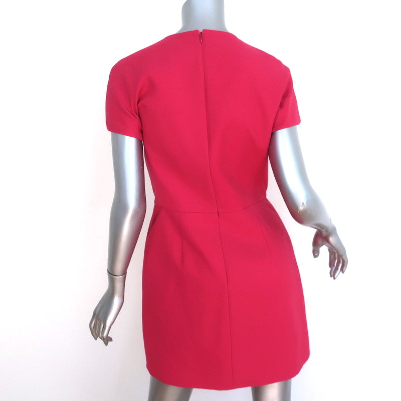 Valentino Pleat-Front Mini Dress Fuchsia Wool-Silk Crepe Size 6 Cap Sleeve Shift