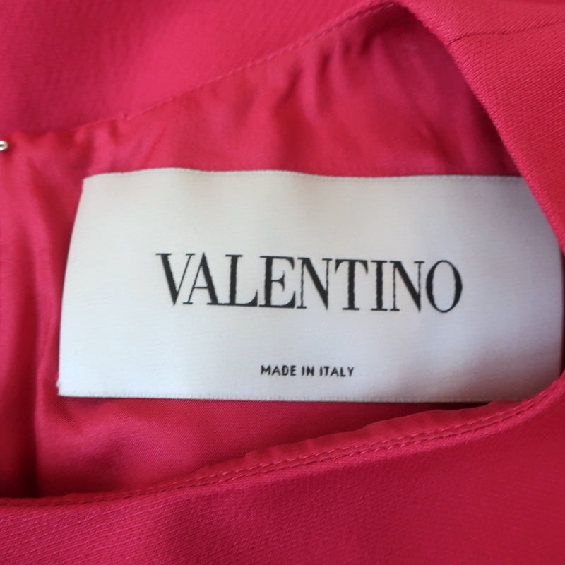 Valentino Pleat-Front Mini Dress Fuchsia Wool-Silk Crepe Size 6 Cap Sleeve Shift