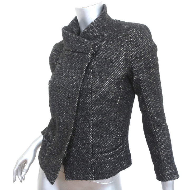 Isabel Marant Etoile Asymmetric Tweed Jacket Black Virgin Wool Size 0