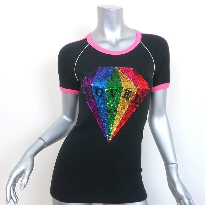 Gucci Loved Sequin Diamond Tee Black Cotton Size Small Short Sleeve Top