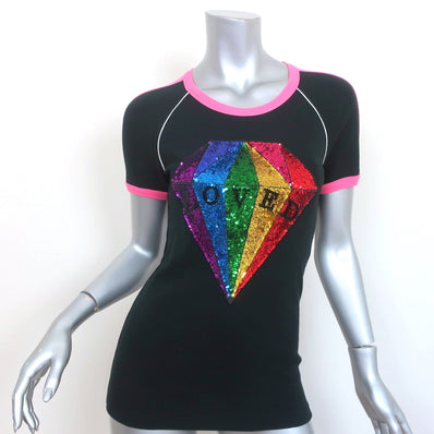 Gucci Loved Sequin Diamond Tee Black Cotton Size Small Short Sleeve Top