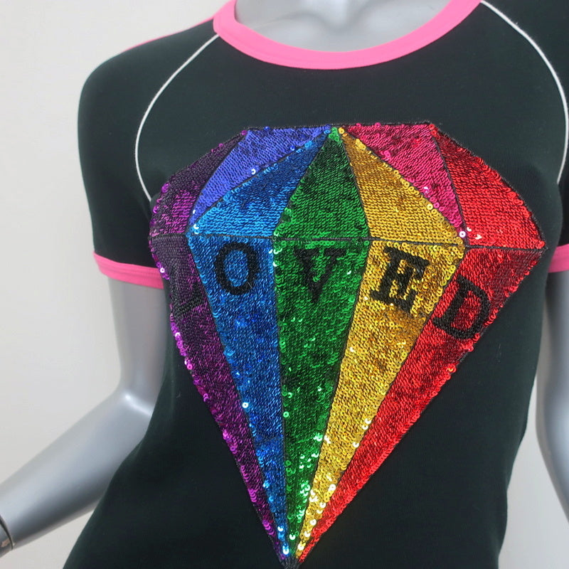 Gucci Loved Sequin Diamond Tee Black Cotton Size Small Short Sleeve Top