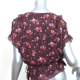 Ulla Johnson Tassel Top Wine Floral Print Ruffled Silk Size 2 Short Sleeve