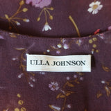 Ulla Johnson Tassel Top Wine Floral Print Ruffled Silk Size 2 Short Sleeve