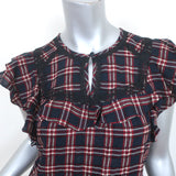 Veronica Beard Top Hawn Navy/Red Plaid Size 4 Flutter Sleeve Blouse