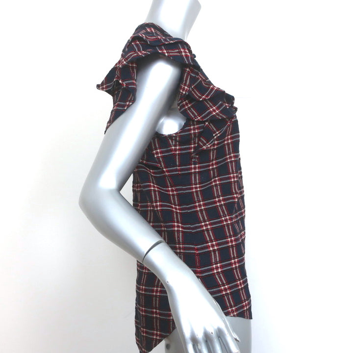 Veronica Beard Top Hawn Navy/Red Plaid Size 4 Flutter Sleeve Blouse