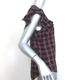 Veronica Beard Top Hawn Navy/Red Plaid Size 4 Flutter Sleeve Blouse