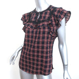 Veronica Beard Top Hawn Navy/Red Plaid Size 4 Flutter Sleeve Blouse