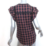 Veronica Beard Top Hawn Navy/Red Plaid Size 4 Flutter Sleeve Blouse