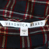 Veronica Beard Top Hawn Navy/Red Plaid Size 4 Flutter Sleeve Blouse