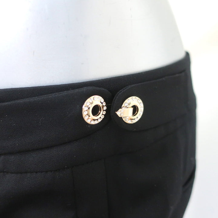 Gucci 2006 Crystal Clasp-Embellished Pants Black Stretch Wool Size 42