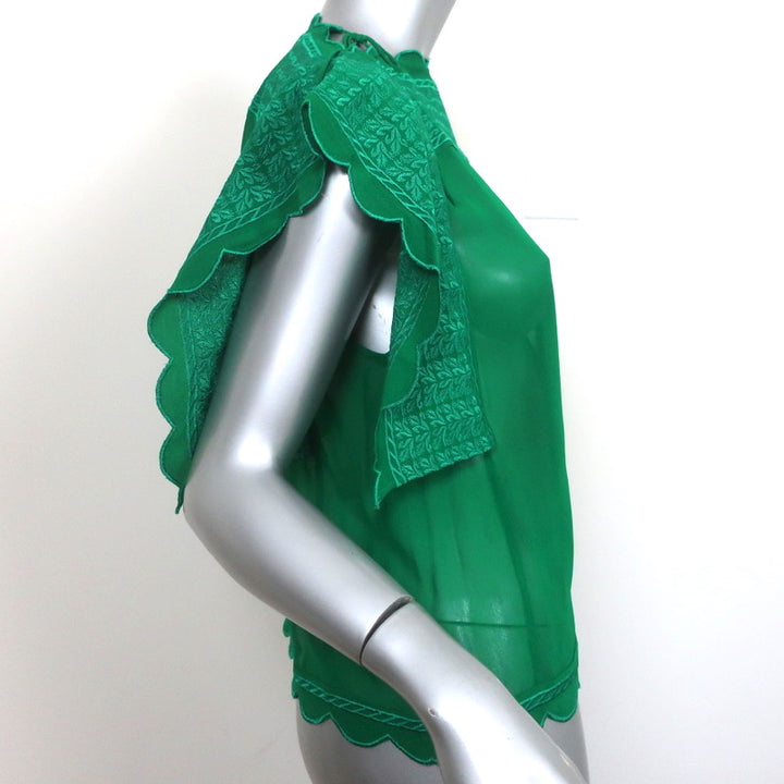 Isabel Marant Etoile Blouse Audrina Green Embroidered Crepe Size 36