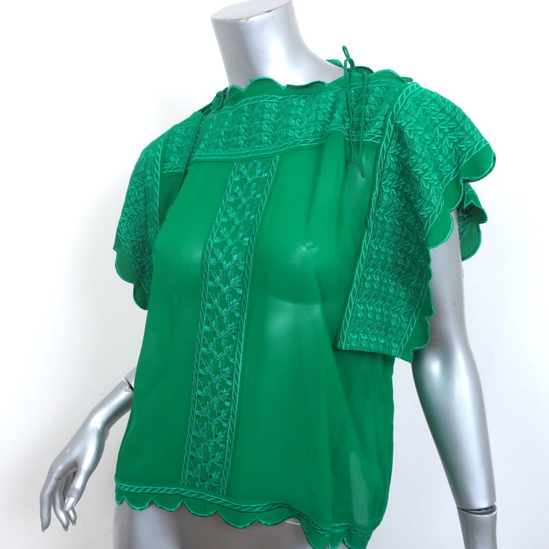 Isabel Marant Etoile Blouse Audrina Green Embroidered Crepe Size 36