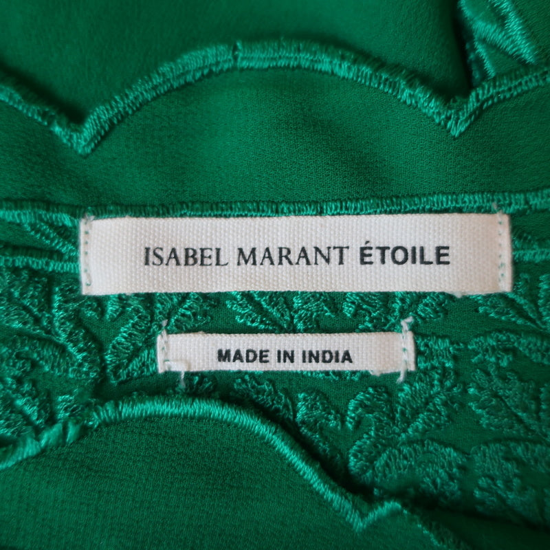 Isabel Marant Etoile Blouse Audrina Green Embroidered Crepe Size 36