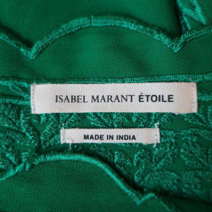 Isabel Marant Etoile Blouse Audrina Green Embroidered Crepe Size 36