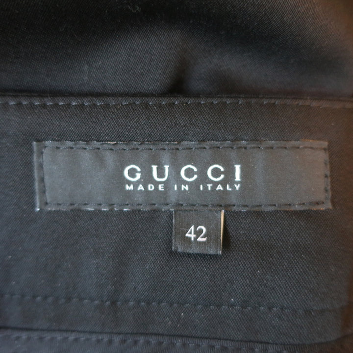 Gucci 2006 Crystal Clasp-Embellished Pants Black Stretch Wool Size 42