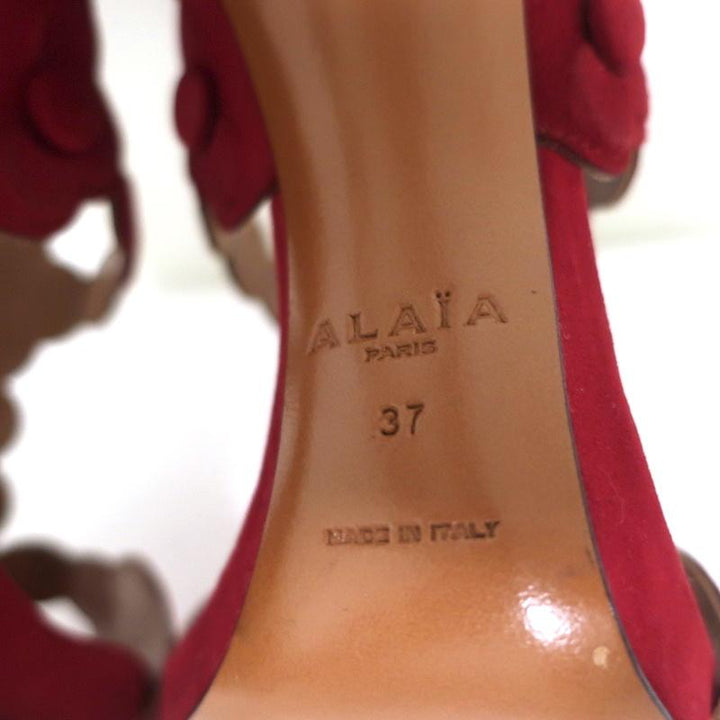 Alaia Cage Sandals Red Laser Cut Suede Size 37 Open Toe Heels available at CelebrityOwned.com img_11
