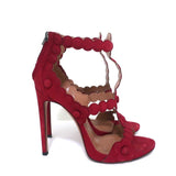 Alaia Cage Sandals Red Laser Cut Suede Size 37 Open Toe Heels available at CelebrityOwned.com img_2