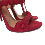 Alaia Cage Sandals Red Laser Cut Suede Size 37 Open Toe Heels available at CelebrityOwned.com img_3