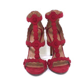 Alaia Cage Sandals Red Laser Cut Suede Size 37 Open Toe Heels available at CelebrityOwned.com img_4