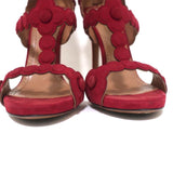 Alaia Cage Sandals Red Laser Cut Suede Size 37 Open Toe Heels available at CelebrityOwned.com img_5