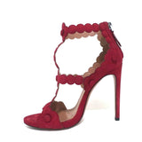 Alaia Cage Sandals Red Laser Cut Suede Size 37 Open Toe Heels available at CelebrityOwned.com img_7