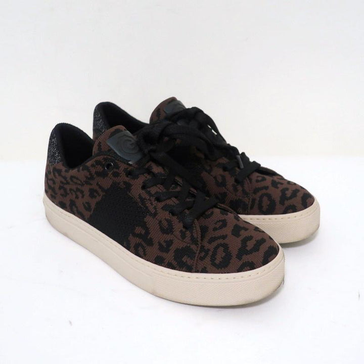 GREATS Royale Knit Low Top Sneakers Dark Brown Leopard Print Size 6 available at CelebrityOwned.com img_1