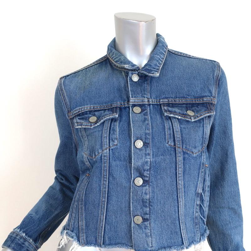 GRLFRND Cara Frayed Denim Jacket London Calling Size Small Cropped Jean Jacket available at CelebrityOwned.com img_1
