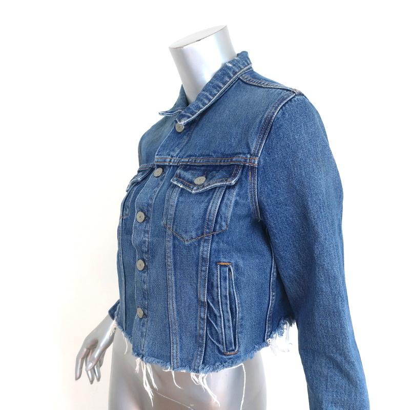 GRLFRND Cara Frayed Denim Jacket London Calling Size Small Cropped Jean Jacket available at CelebrityOwned.com img_4