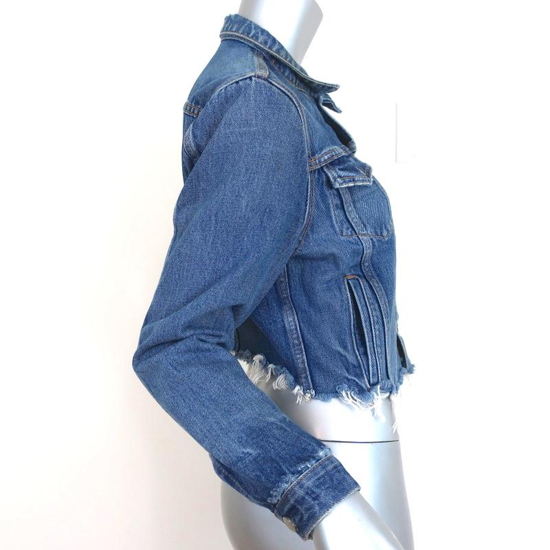GRLFRND Cara Frayed Denim Jacket London Calling Size Small Cropped Jean Jacket available at CelebrityOwned.com img_5