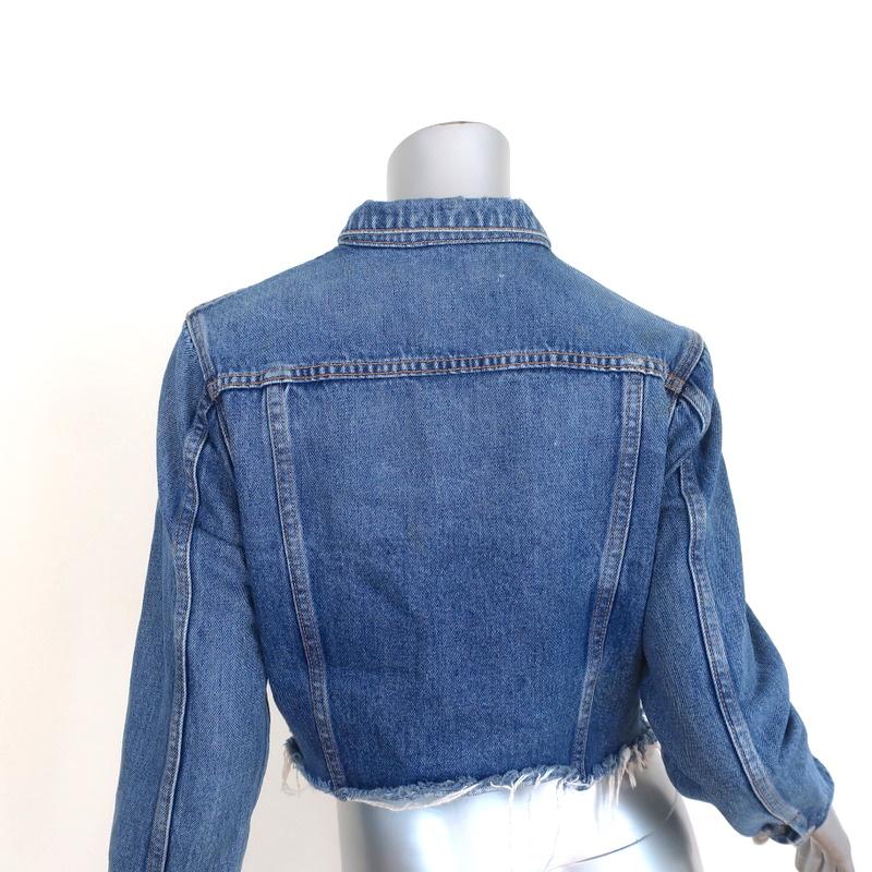 GRLFRND Cara Frayed Denim Jacket London Calling Size Small Cropped Jean Jacket available at CelebrityOwned.com img_6
