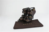Gucci Booties Dark Brown Studded Leather Size 8.5 Open Toe Cutout Ankle Boots available at CelebrityOwned.com img_1