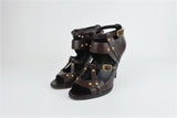 Gucci Booties Dark Brown Studded Leather Size 8.5 Open Toe Cutout Ankle Boots available at CelebrityOwned.com img_3