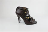Gucci Booties Dark Brown Studded Leather Size 8.5 Open Toe Cutout Ankle Boots available at CelebrityOwned.com img_5