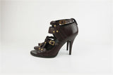 Gucci Booties Dark Brown Studded Leather Size 8.5 Open Toe Cutout Ankle Boots available at CelebrityOwned.com img_7